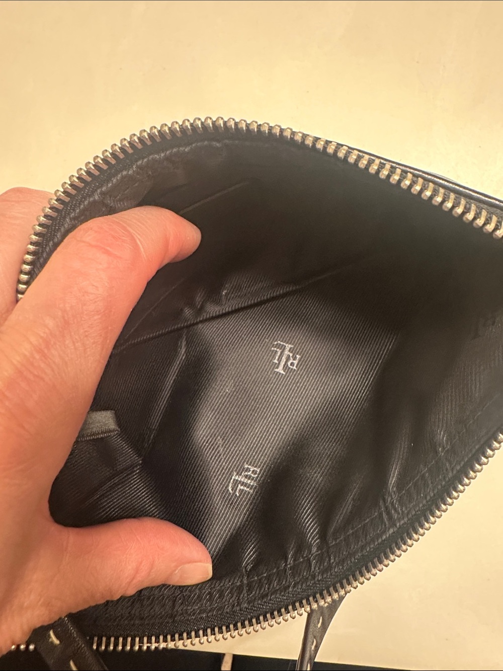 Lauren Ralph Lauren Black Leather Wristlet with Logo Patch - Picture 7 of 10